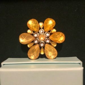 Vintage Lemon Flower Brooch Yellow Sparkle Pin